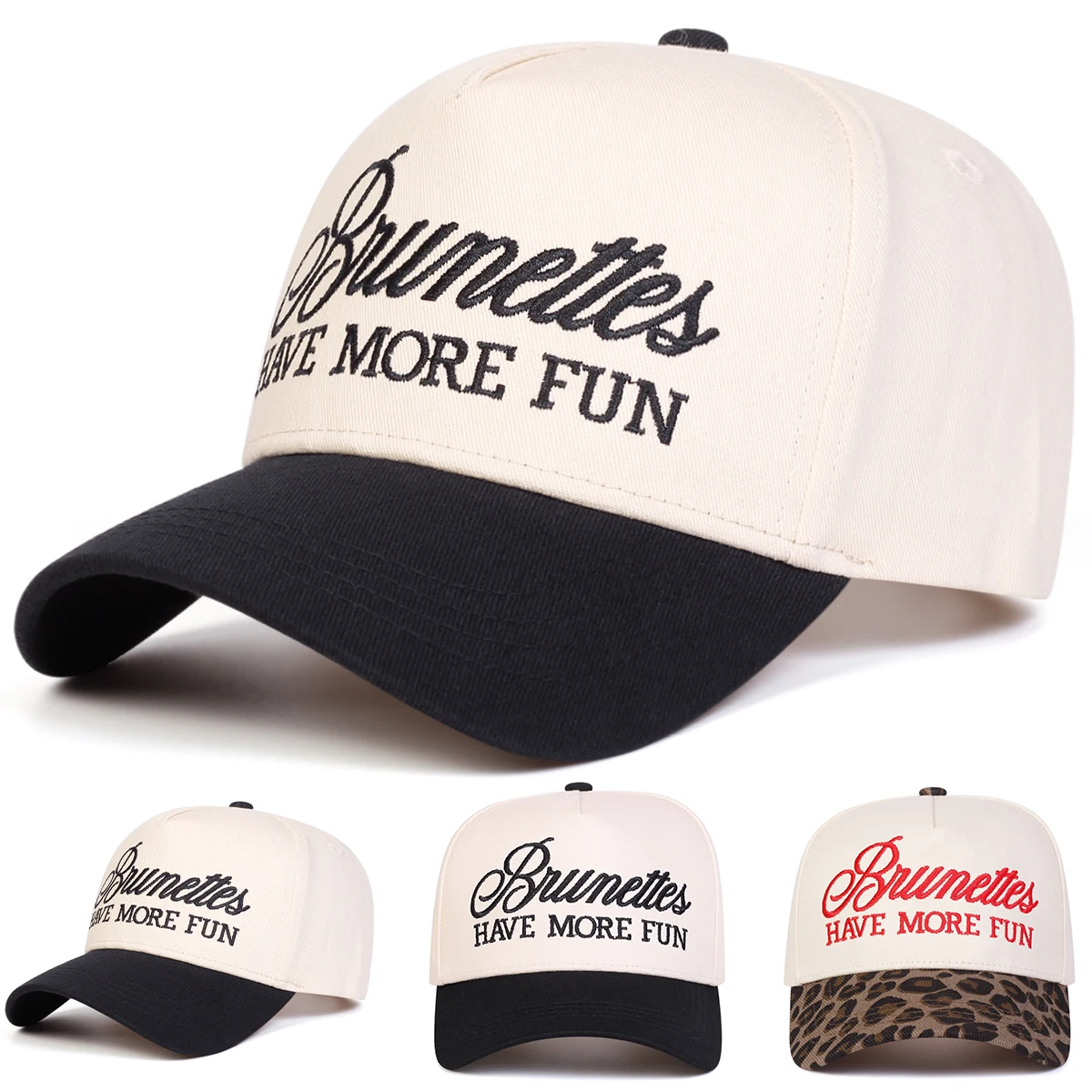 Unisex-Baseballmützen mit Stickerei „BRUNETTES HAVE MORE FUN“, für Frühling und Herbst, verstellbare Freizeithüte für den Außenbereich, Sonnenschutzhut, Sportkappe – Detail 1