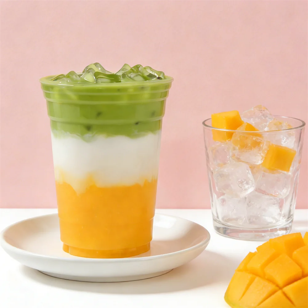 

500ml Bubble Tea Mango Matcha Latte Coconut Flavor Ice Cube Model Plastic 98mm Dia Faux Display Beverage Making Hand Made Shop