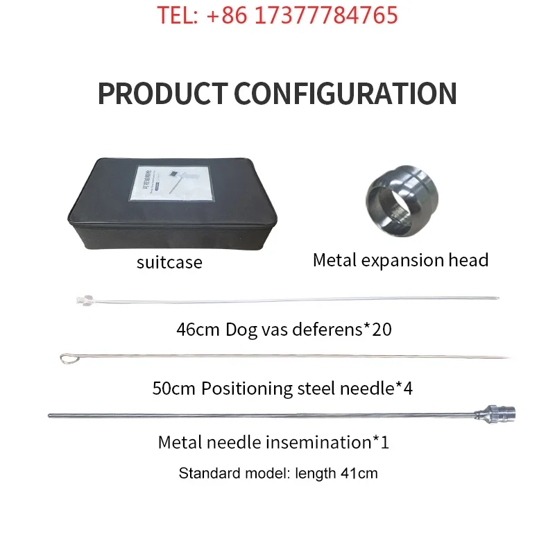 Dog Visual AI - Metal Expansion Head Insemination Device, 46 cm Probe With 20 Disposle Deferens Tubes
