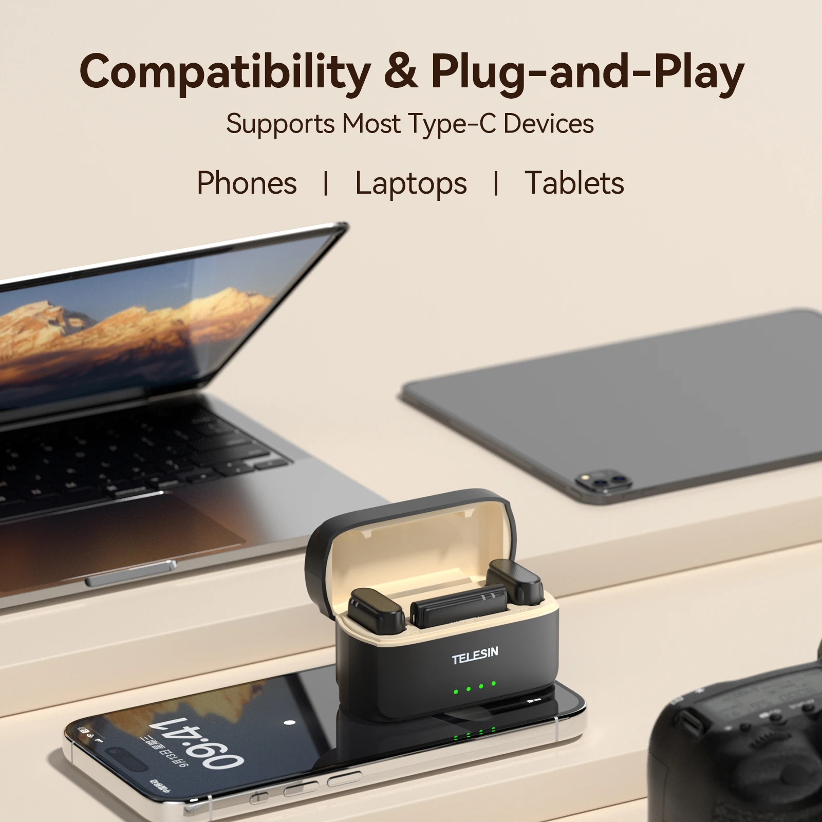 TELESIN Wireless Lavalier Button Microphone 200M Audio Video Live Voice Record Universal Noise reduction Portable Mic For Phone