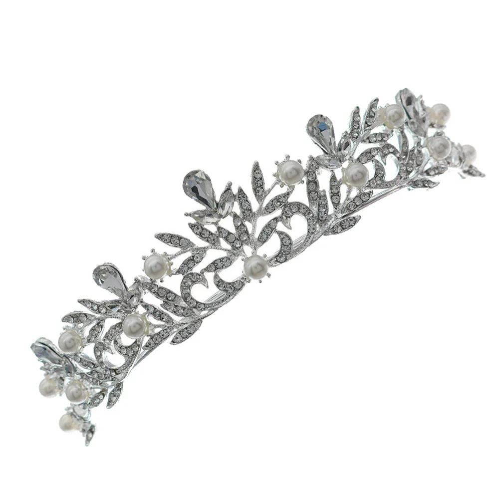 

Pearl Crown Rhinestone Hairband Bride Headband Headdress Hoop Wedding Party Accessories Durable Color Fast Jewel Decorations