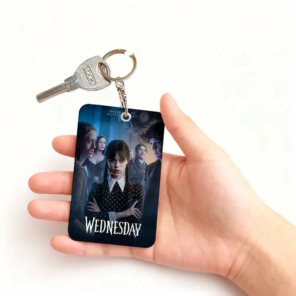 Wednesday 1 Card Holder, Leather Card Storage Box, Key Chain, Access Tag Holder, ID Card Holder, Key Chain