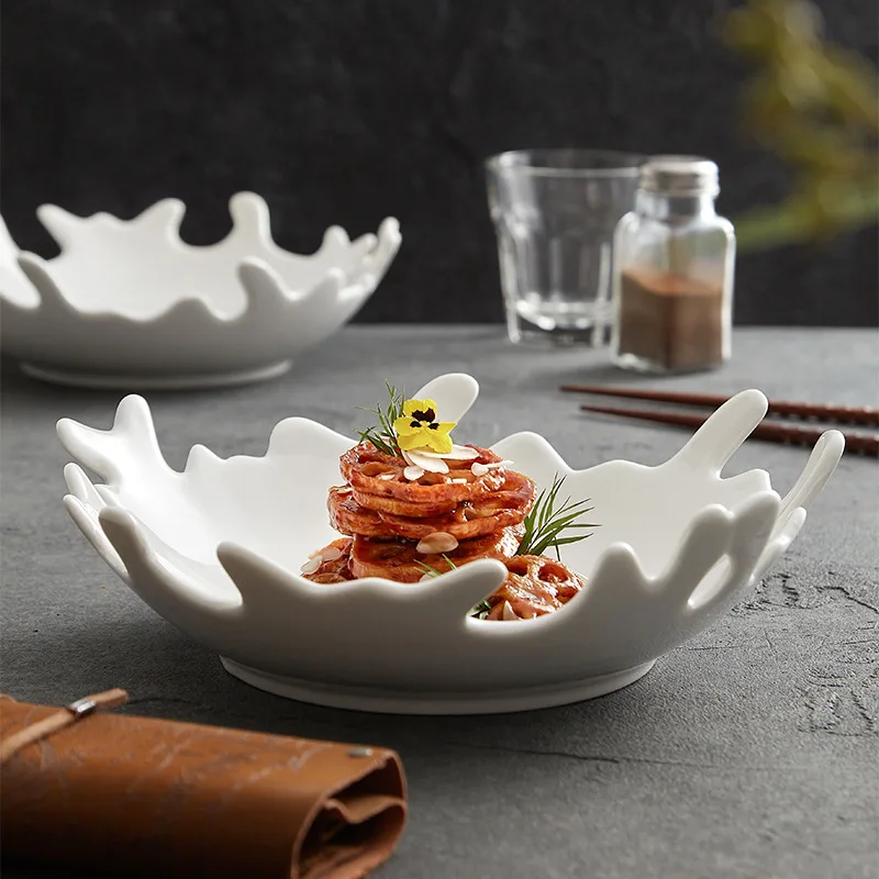 Creative White Irregular Ceramic Tableware, Salads, Desserts, Fruits, Coral, Family Dishes, Restaurant Plates, Kitchen Utensils