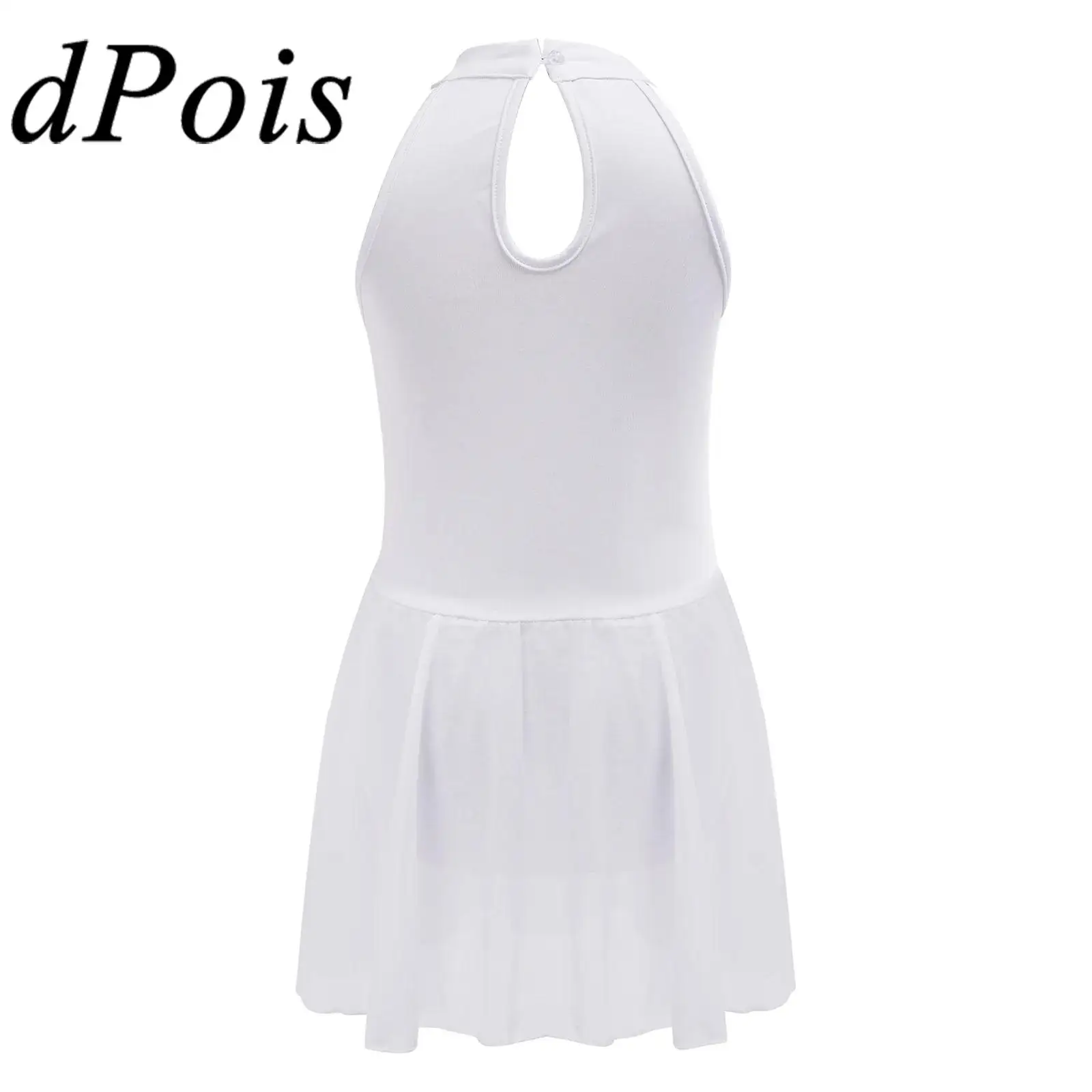 Girls Ballet Dance Leotard Ballerina Costumes Halter Keyhole Back Tutu Skirted Dress Sleeveless Chiffon Princess Party Dress