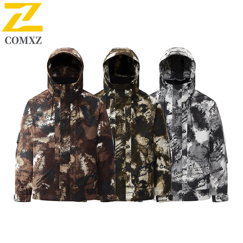 COMXZ Premium Men Down Jacket Casual White Duck Down Hiking Travel Lightweight Short Parka Skiing Warm Winter Thicken Garment