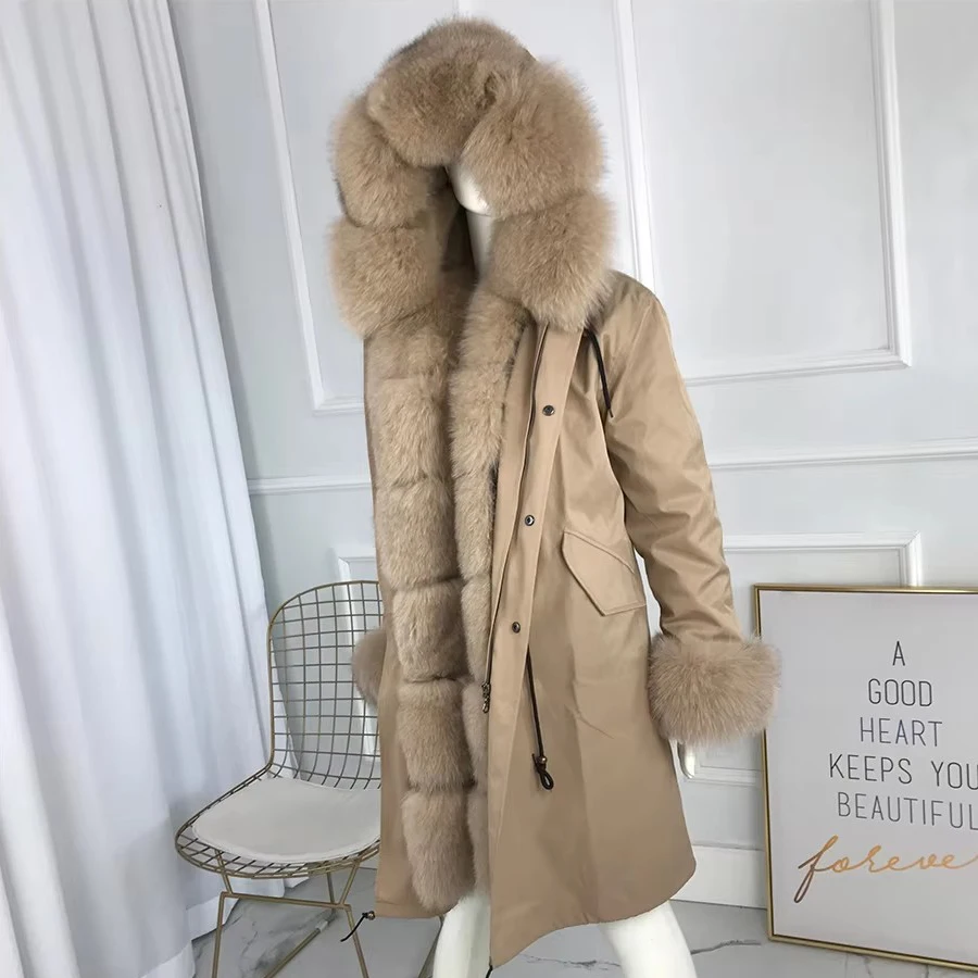 Parka Jacket Women New Large Fox Fur Collar Rabbit Fur Liner Thick Warm Fox Fur Hood Detachable Casual Natural Fur Coat