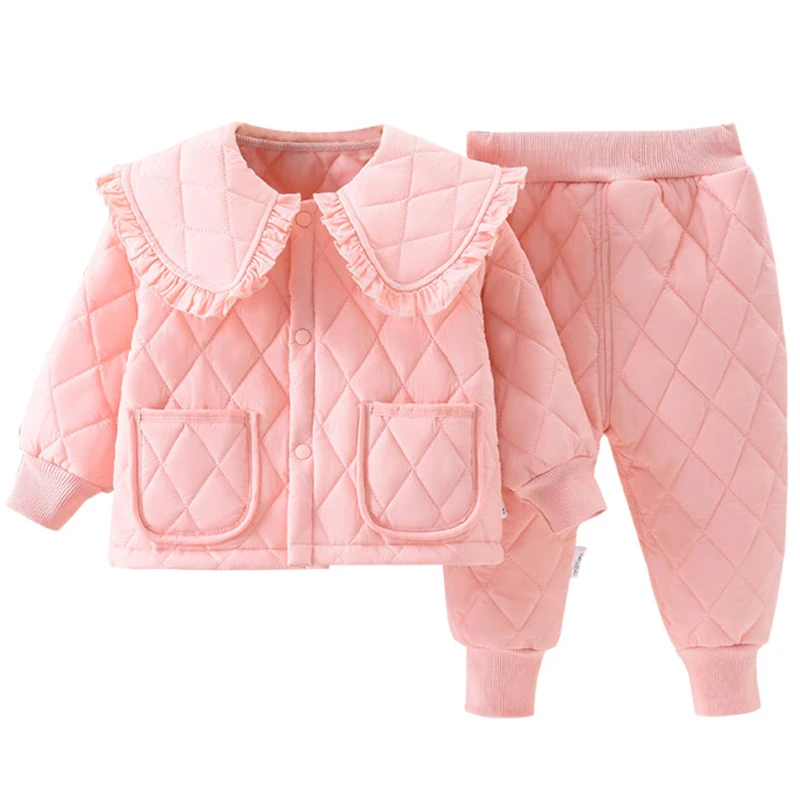 2Piece Winter Baby Girl Outfit Set Korean Fashion Cute Doll Collar Warm Tops+Pants Boutique Kid Clothing Children Clothes BC844