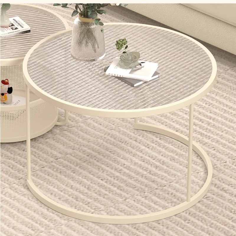 

Round cream style creative sofa living room home integrated combination coffee table small apartment glass round table is simple
