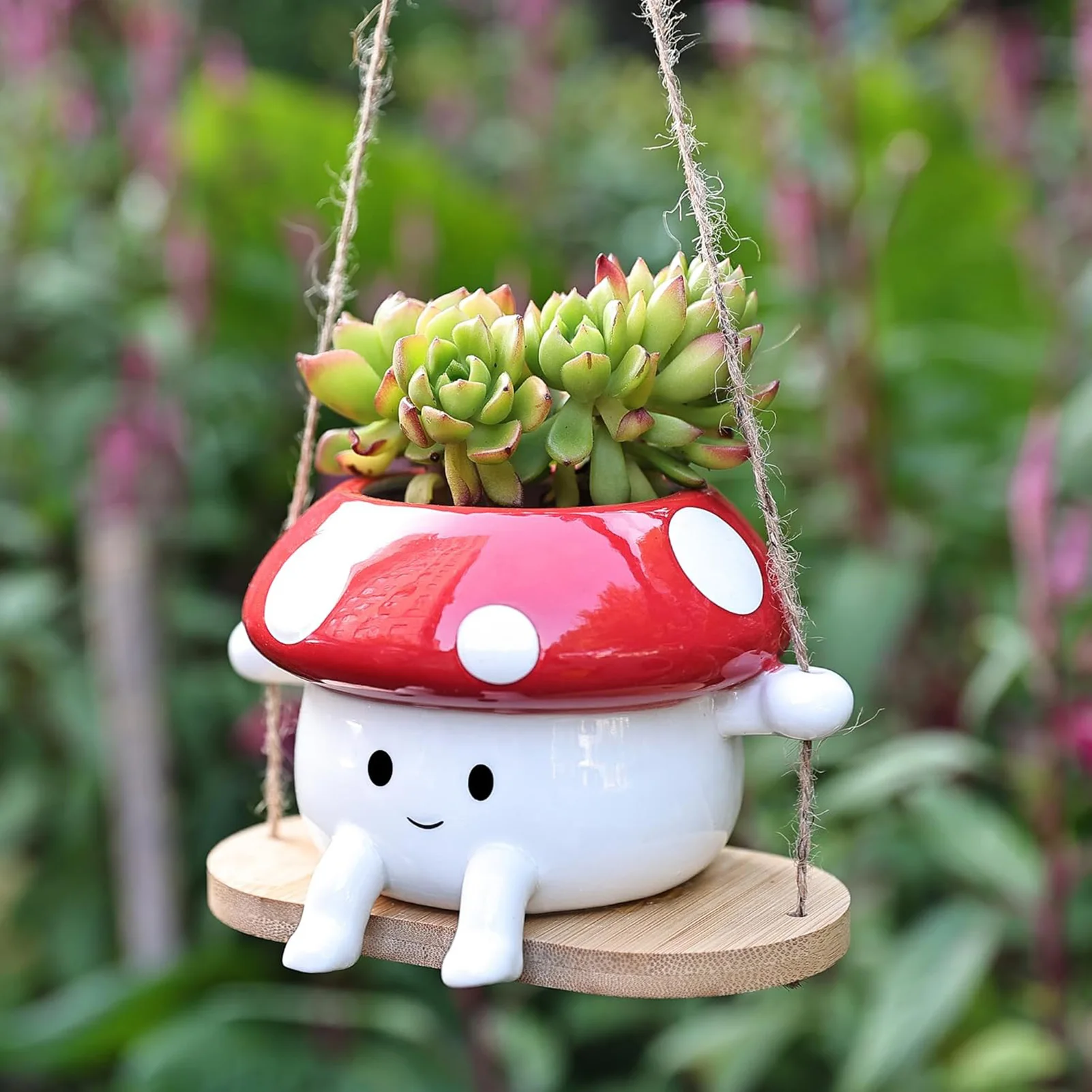 

D7cm Small Flower Pot Cute Cartoon Mushroom Design Hanging Resin Flower Pot For Succulents Fern Mimosa New Garden Decor Ornament