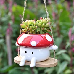 D7cm Kleine Bloempot Leuke Cartoon Paddestoel Ontwerp Hangende Hars Bloempot Voor Vetplanten Varen Mimosa Nieuwe Tuin Decor Ornament