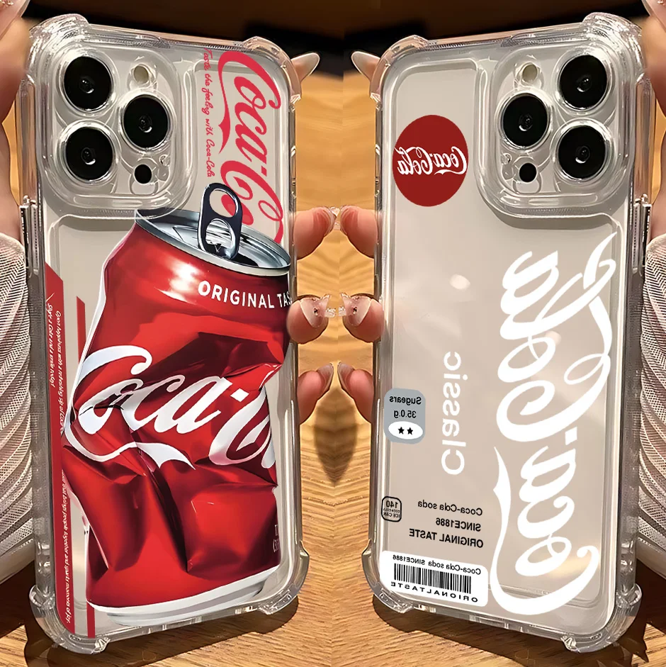 Capa de Celular Transparente Anti-Queda Coca-Cola para iPhone 17 16e 16 15 14 13 12 11 Mini Air Pro Max X XR XSMax 7 8 Plus