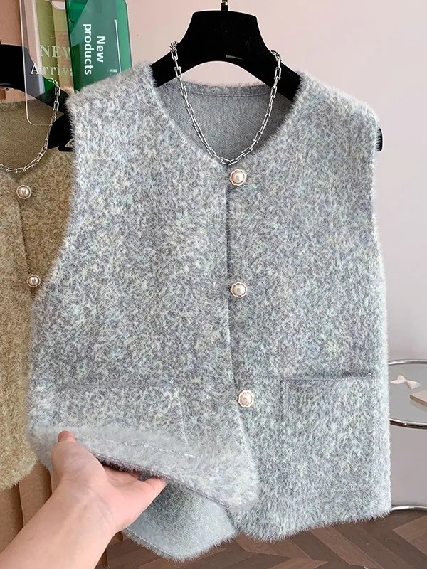 

Fall Winter Women's Pearl Buttoned Vest Jaet Plu Versatile Layering Slimming Sle Small Fraance Trendy Outerwear