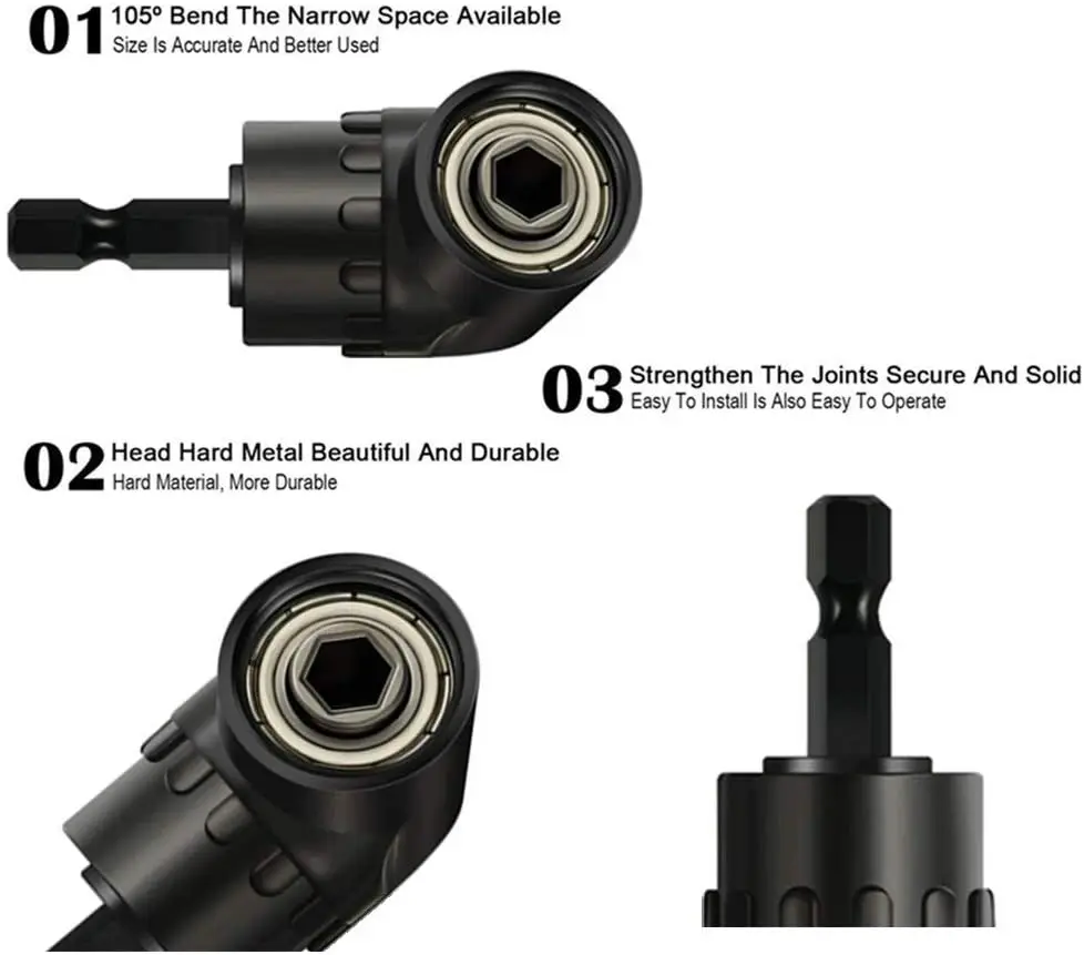 3 Tác Động Ổ Cắm Bộ Adapter 360 ° Xoay Được Chuôi Lục Giác Driver Ổ Cắm 1/4 "3/8" 1/2 "máy Khoan 105 ° Góc Mũi Adapter