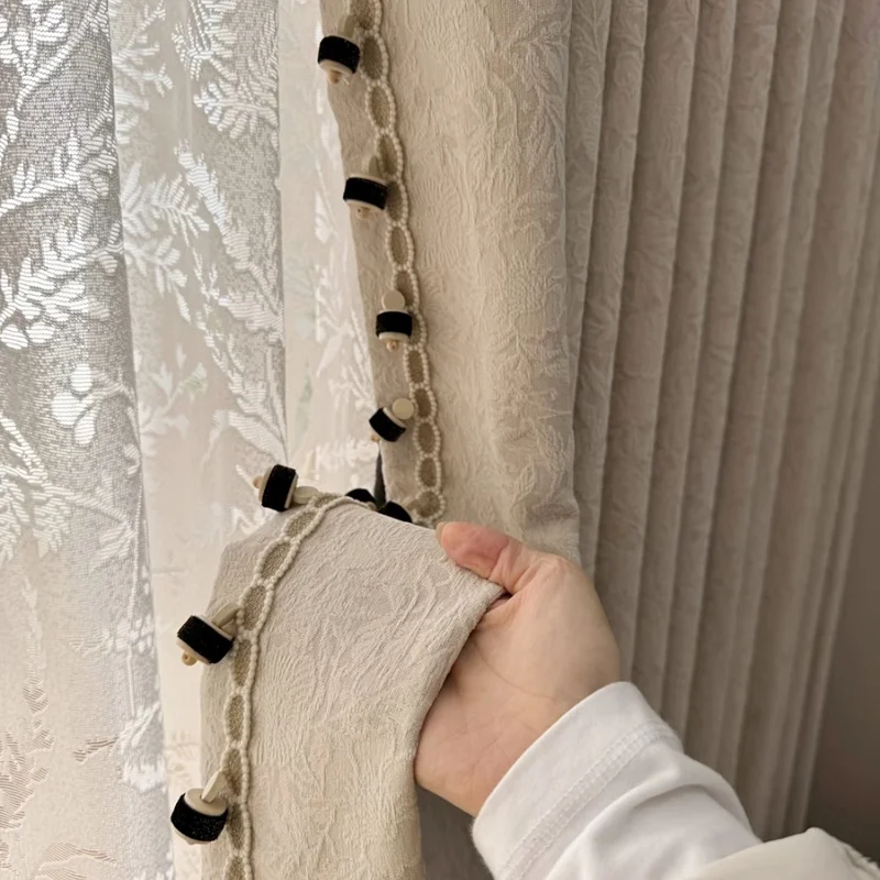 QGVLish 3M/lot Wood Balls Curtain Tassel Fringe Lace Trim DIY Stage Valance Edge Decor Lace Ribbon Belt Curtain Accessories