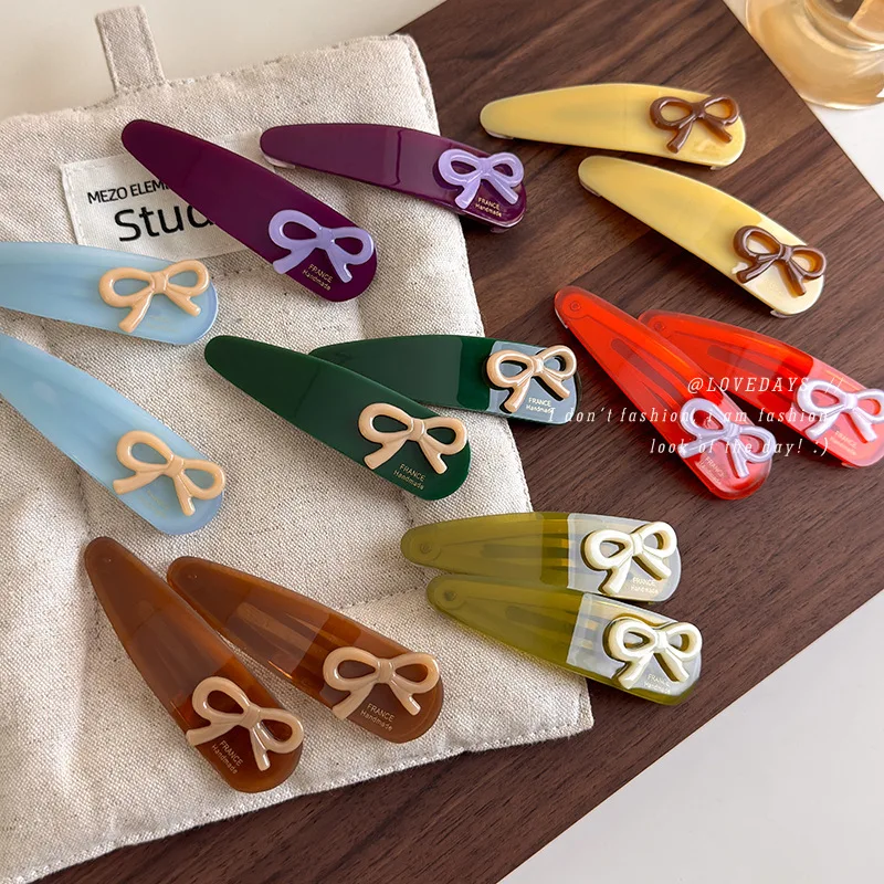 Hair Clip Gold Label Bow Acetate Triangle Side Bangs Holder Sweet Chic Lightweight  Premium Non Slip Daily Casual Wear for Women