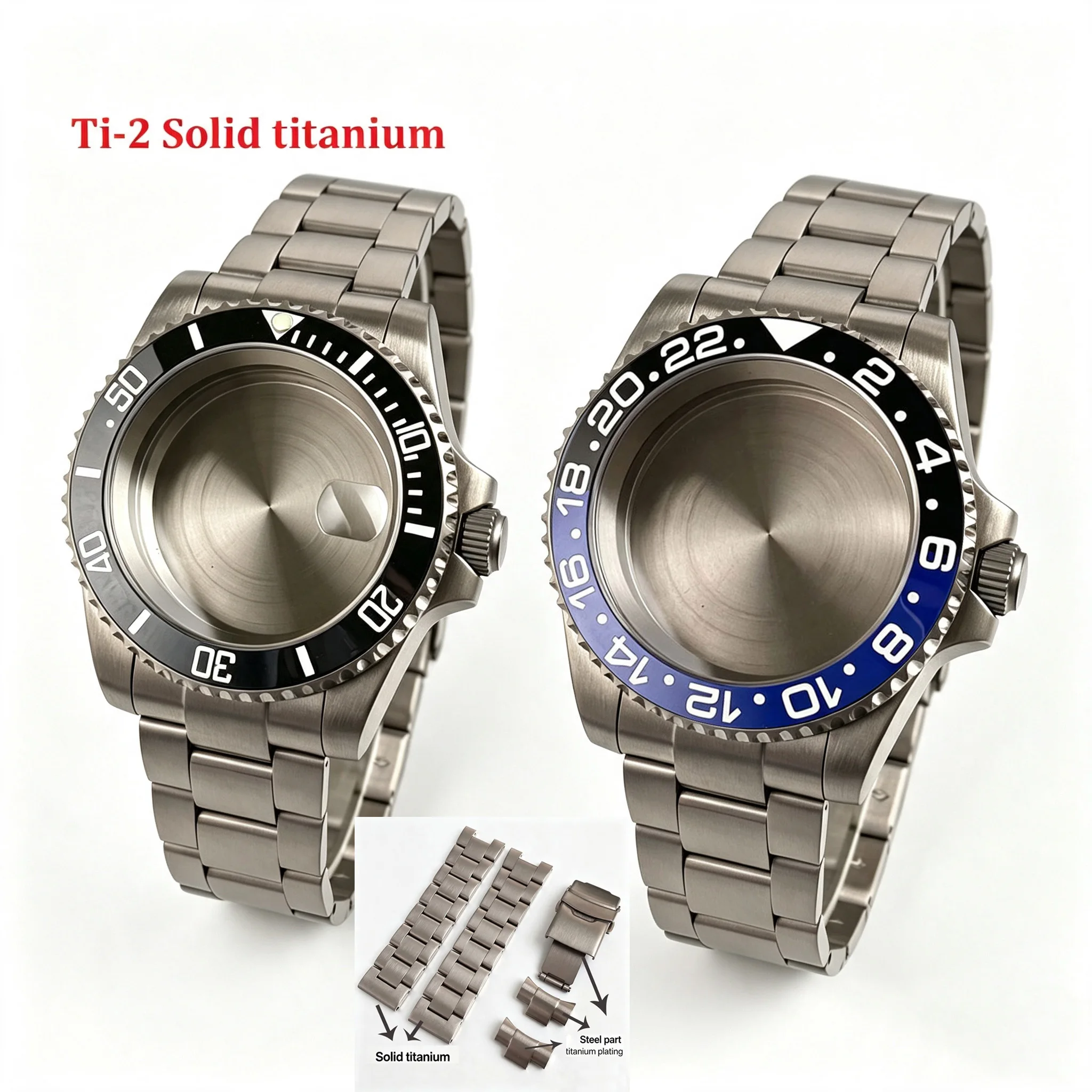 Massives Titan-Uhrengehäuse (40 mm) & Armband, Saphirglas, wasserdicht, passend für NH34 NH35 ETA2824 PT5000 für SUB-Armbanduhren-Modifikationsteile