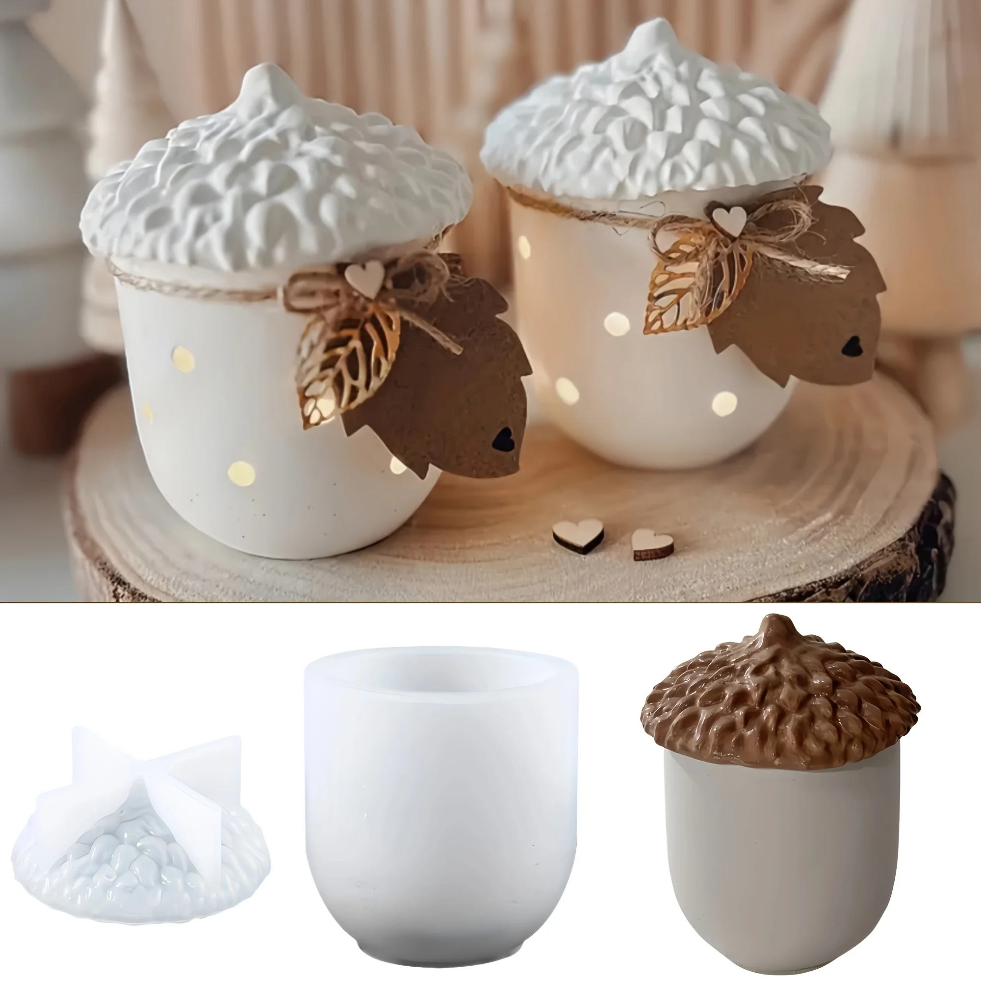 1pc Acorn and Pinecone Jar Silicone Mold, for Plaster, Clay Storage Bottle and Jewelry Container Making view 2