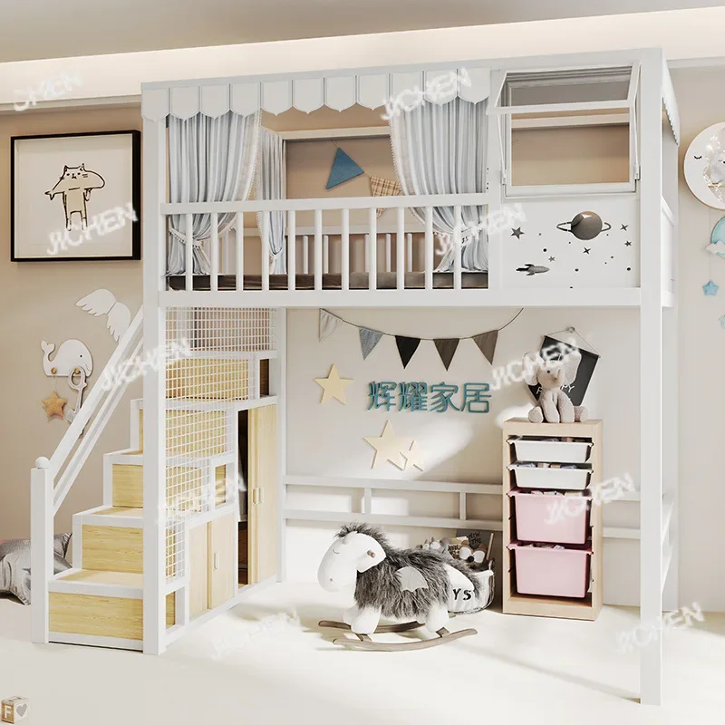 

HS JC Apartment Single Double Bed Iron Frame Bed High and Low Iron Household Bunk Children's Elevated Empty