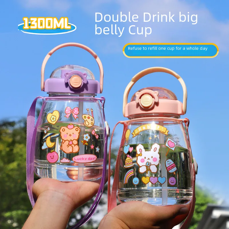 Internet Famous Big Belly Cup Large Capacity Childrens Plastic Water Cup Summer Portable Kettle Student Stuffing Cup Ton Bucket