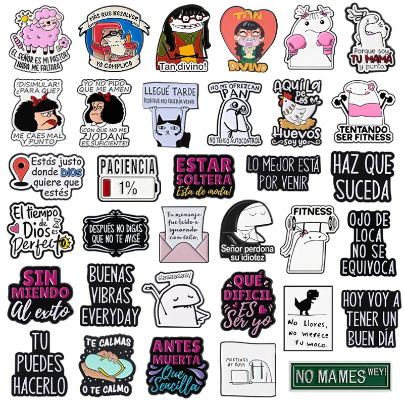 Spanish Quote Collection Enamel Pins Cartoon Animal Funny Figures Flork Inspirational Saying Brooches Lapel Badge Jewelry Gifts