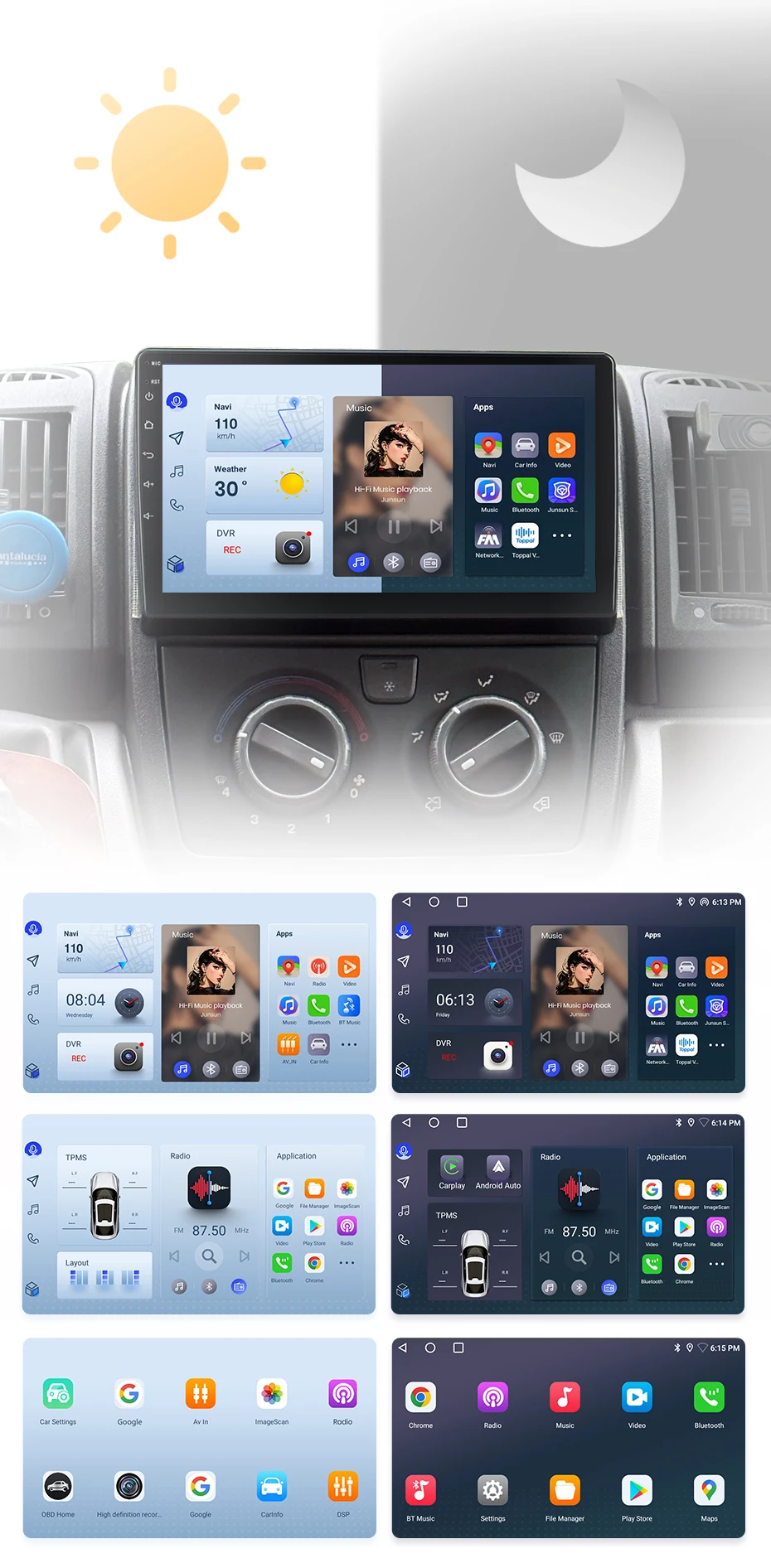 Junsun Kabelloses CarPlay Android Auto Autoradio für Fiat Ducato Peugeot Boxer 2 Citroen Jumper 2 2006 - 2023 2 DIN Multimedia-Stereoanlage mit Eingebautem Kühlventilator GPS-Navigation SWC Bluetooth FM RDS DSP IPS-Bildschirm Auto-Intelligentes System 4G WiFi 8-Kern-Prozessor – Detail 7
