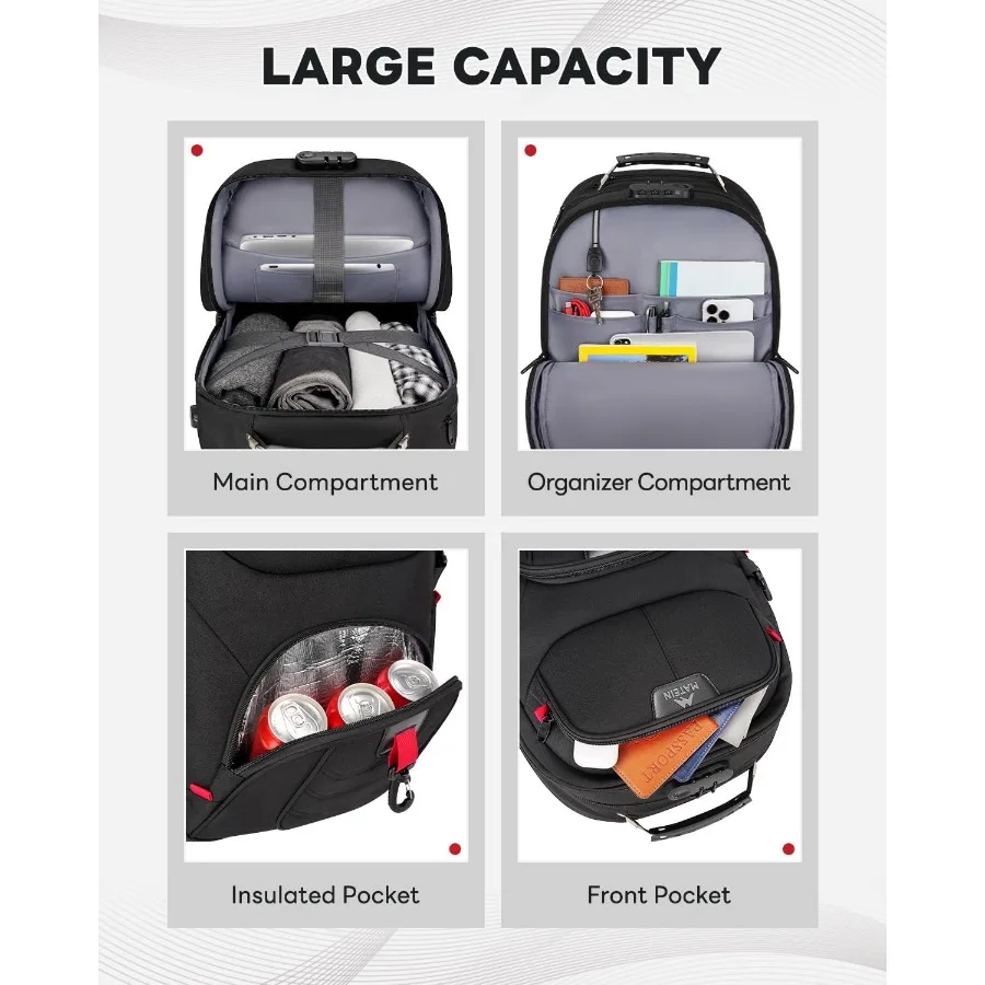 حقيبة ظهر MATEIN بعجلات مقاس 17 بوصة كبيرة جدًا للكمبيوتر المحمول مع قفل مضاد للسرقة ومنفذ شحن USB #6