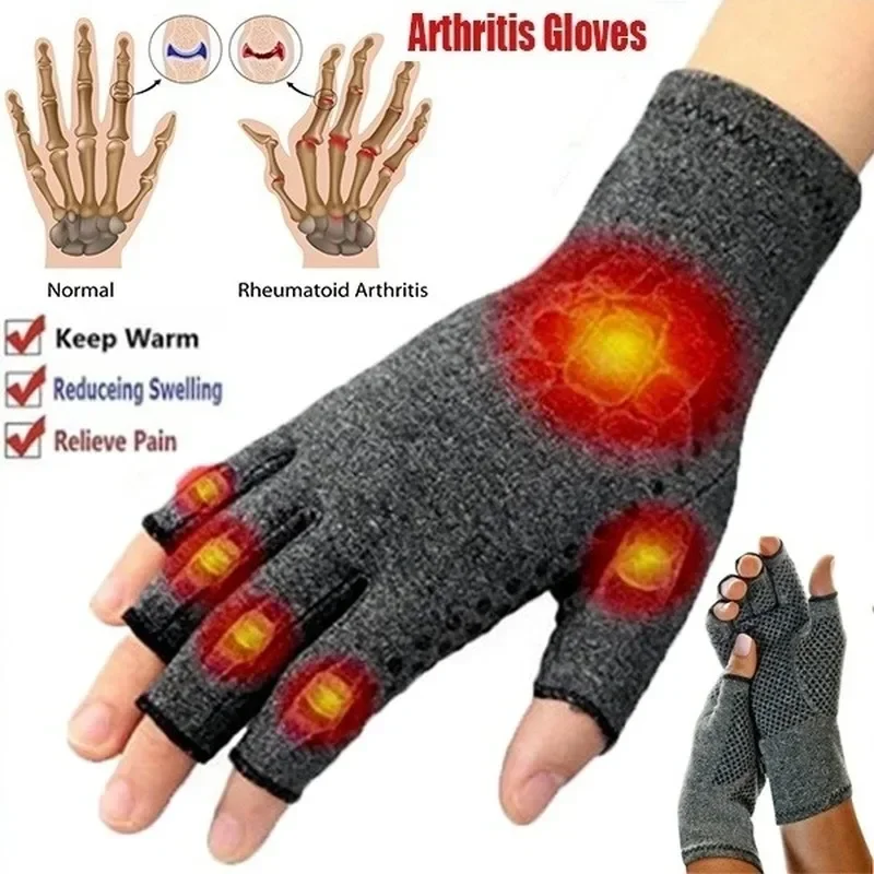 1Pair Winter Compression Arthritis Gloves Rehabilitation Fingerless Gloves Anti Arthritis Therapy Gloves Wrist Support Wristband