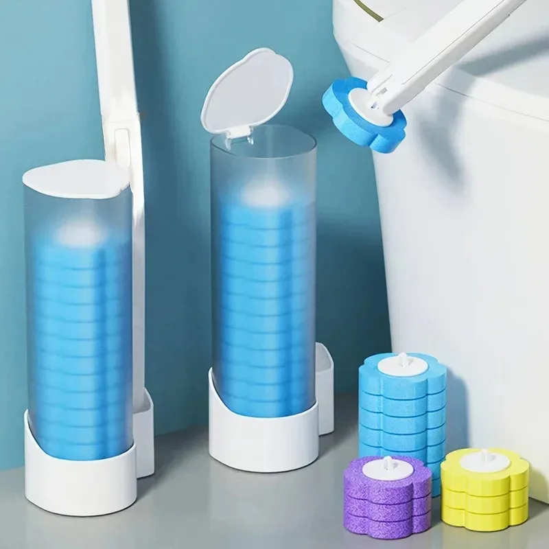 Conjunto de Escova Sanitária Descartável com Ferramenta de Limpeza de Cabo Longo e Cabeças de Substituição Estéreis - Kit Limpador de Vaso Sanitário