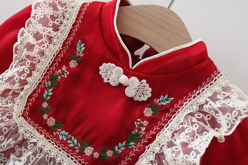 Herbst Winter Baby Mädchen Gericht Kleider Langarm Kinder kleidung Spitze europäischen und amerikanischen Stil Kinder kostüm 0 bis 3 Jahre – Detail 6