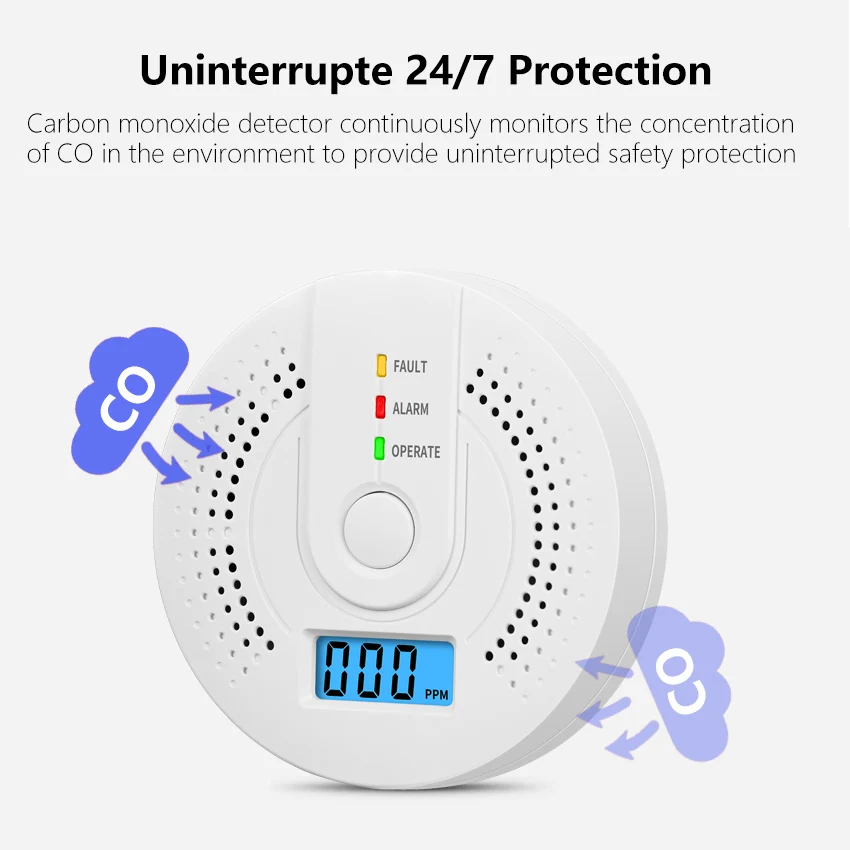 Standalone CO Gas Detector LCD Display Carbon Monoxide Warning Sensor Household Safety Device Conform To UL2034 Standard