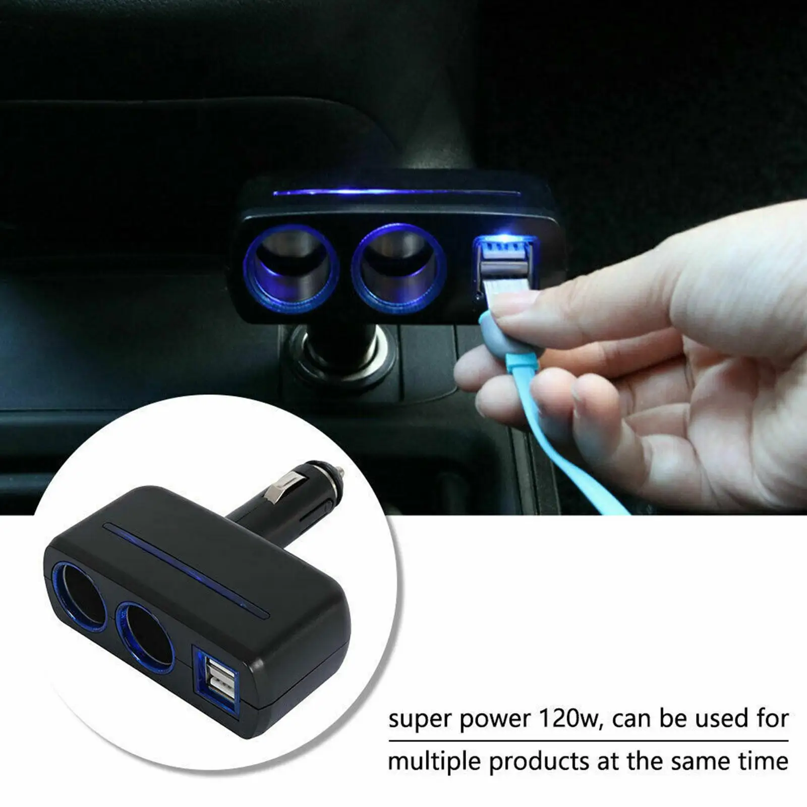 Universal Dual USB Car Charger Adapter - 12V/24V Cigarette Lighter Socket Splitter for Vehicles, Powering Multiple Devices E2P1