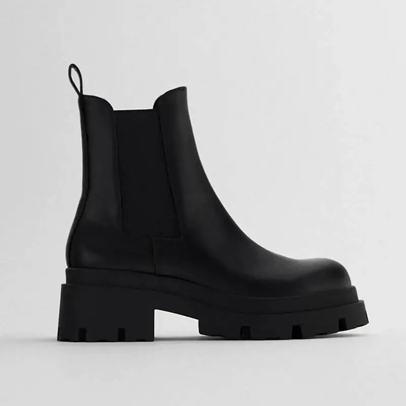 

Punk Style Platform Ankle Boots Women Autumn Winter Thick Sole Motorcycle Boots Woman Black PU Leather Knight Botas Mujer