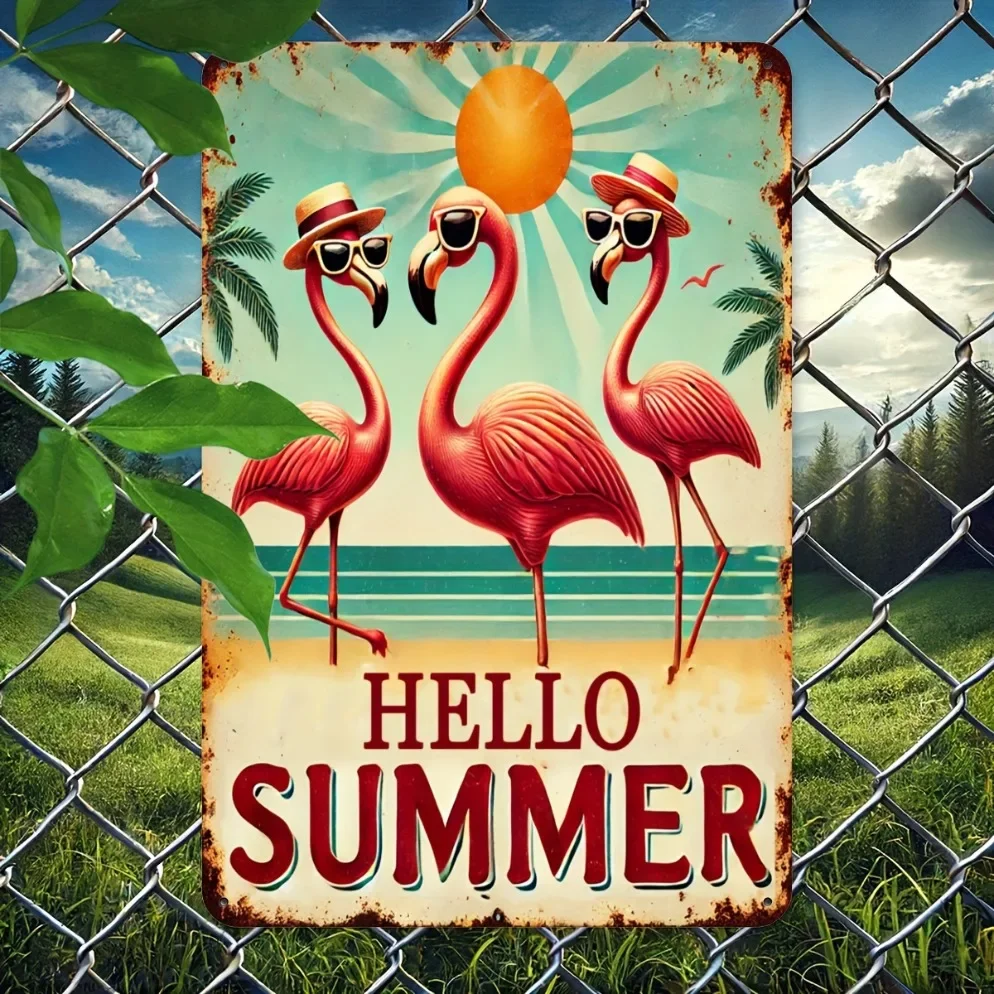 Escultura de pared de metal de hierro vintage "Hola Verano". | Tema de reglas de piscina, saludo de verano, regalo de Halloween y Navidad, piscina