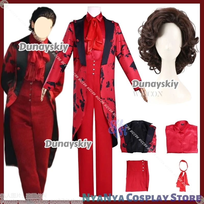 

Isaacc Cosplay Movie Never Cos More Anime 할로윈 코스튬 Red Tuxedo Black Ink Pattern Long Coat Horror Goth Y2K Suit Wigs Halloween
