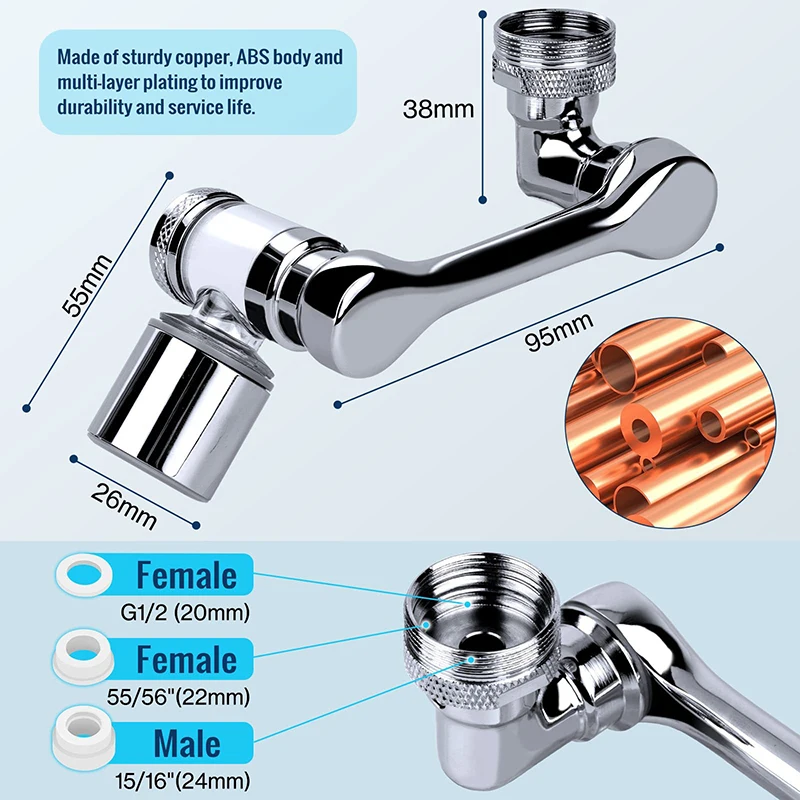 1080° Rotation Filter Faucet Aerator Copper Tap Saving Water Nozzle Kitchen Universal Faucet Bubbler Anti Splash Head Extender