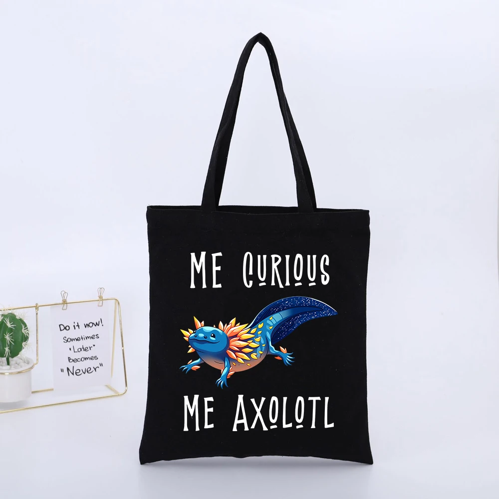 Fantasy Creature Print Canvas Tote Bag with Typography, Casual Style for Daily Shopping