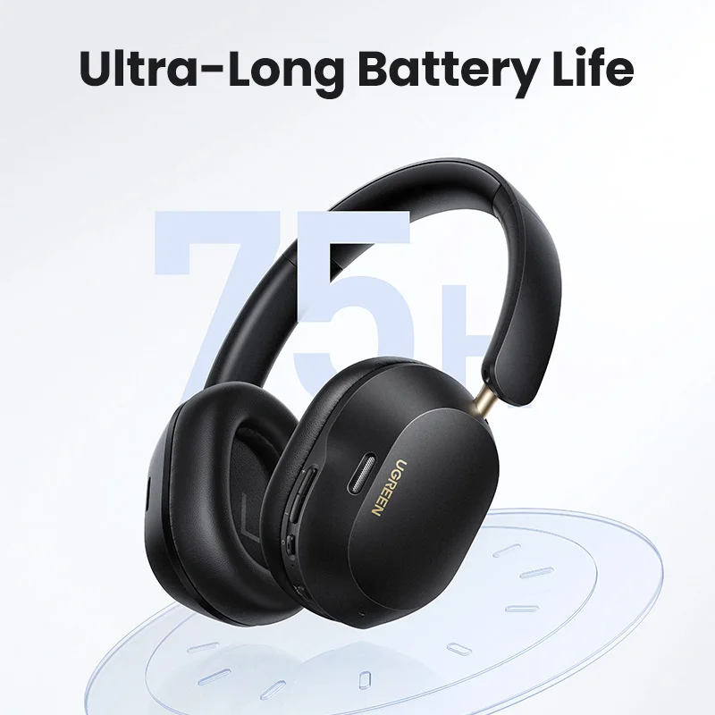 Ugreen-Max5c Auscultadores Bluetooth sem fios, cancelamento de ruído ativo híbrido, Hi-Res, LDAC 75H Spatial Audio Earbuds Headset