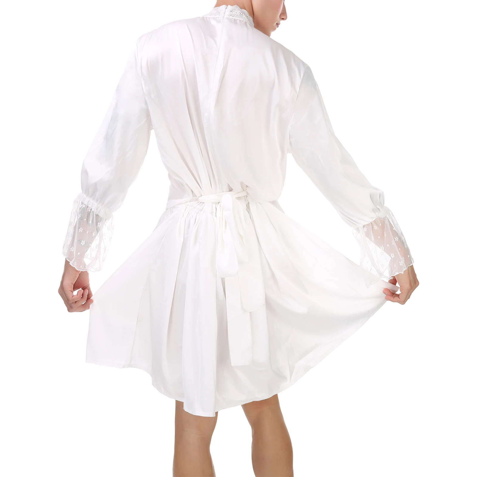 

Мужская ночная рубашка принцессы для сна, платье до колена, сексуальный мужчина, невеста, плиссированные, с длинным рукавом, Хэллоуин, трансвестит, кружевные сетчатые платья на молнии