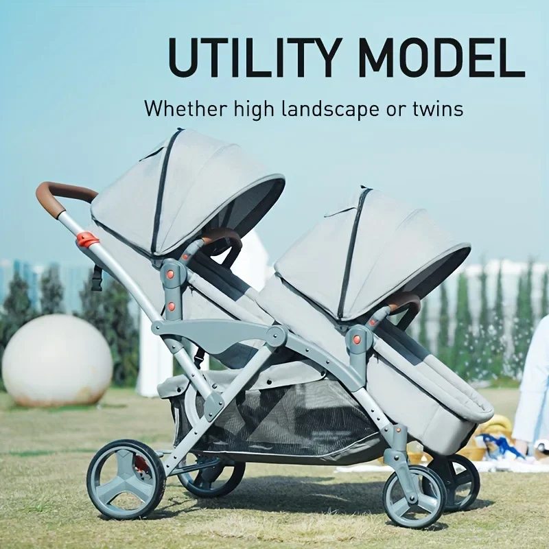 

2025 New Double-seat Twin Baby Stroller, Detachable Sleeping Basket Twin Baby Stroller, Foldable Shock-absorbing Stroller