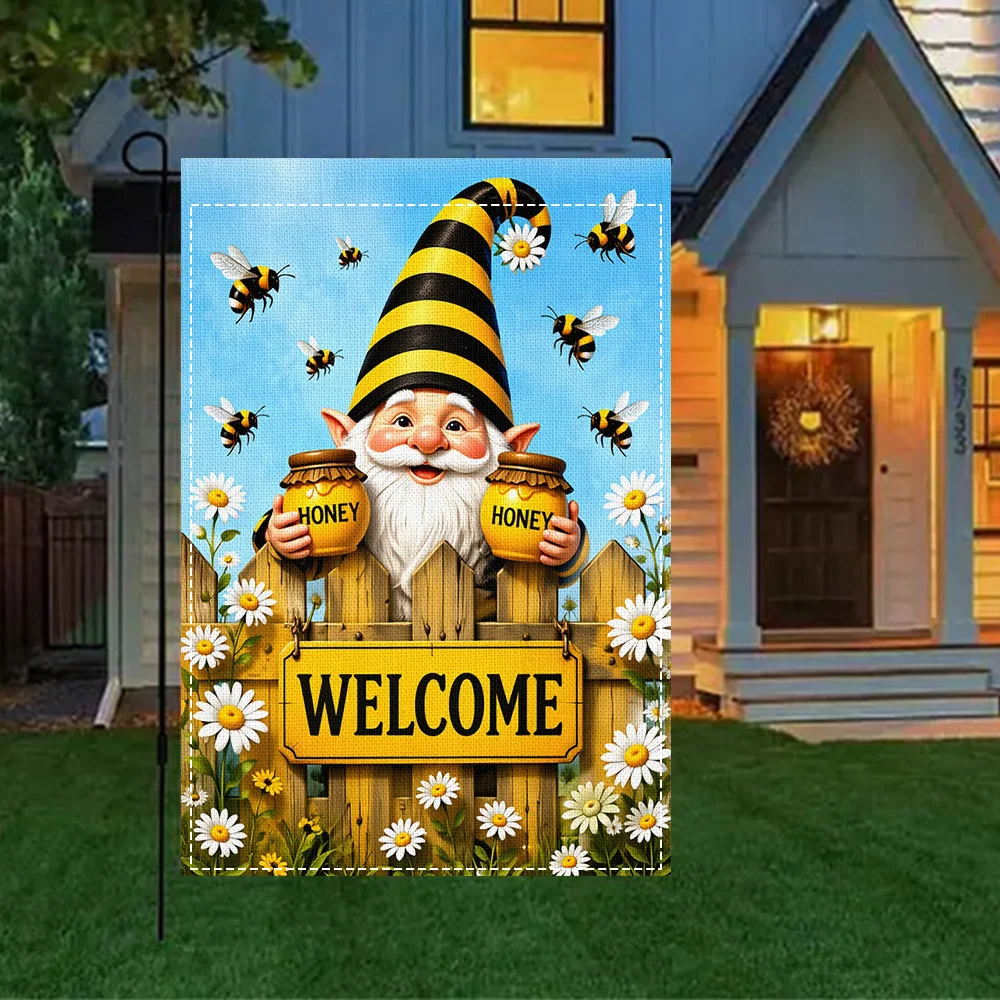 1pc Cute Bee Welcome Garden Flag, Double Sided Print, Perfect for Spring Summer Patio and Outdoor Decor (Pole Not Included)