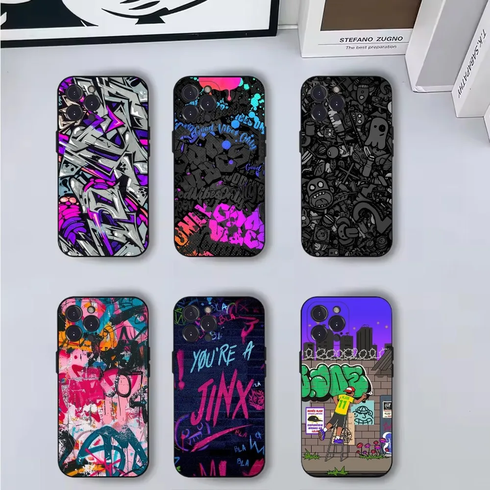 Funda de teléfono Graffiti Art Cool Thing para iPhone 16,15,14,13,12,11,Pro,X,XS,Max,XR,Plus,Mini cubierta negra suave