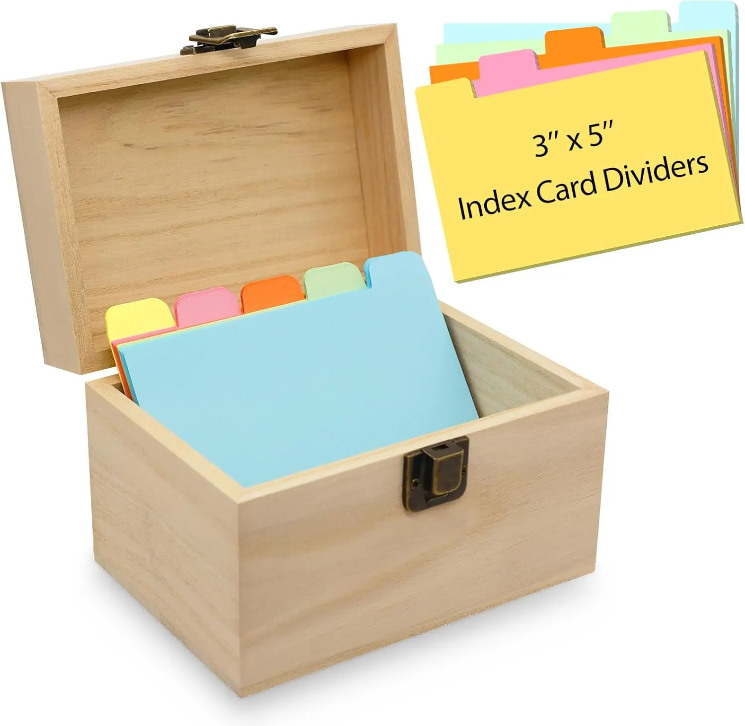 

Wooden 3x5 Index Card Holder with 50 Dividers, Recipe Card Case for Business & Study Cards