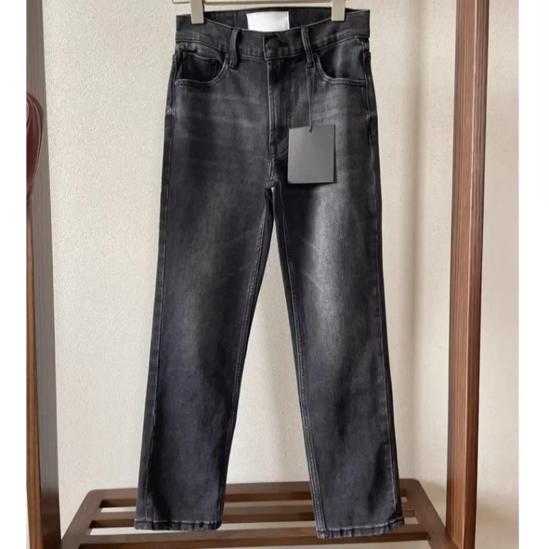 Cotton Dark Gray Small Straight Elastic Women Jeans