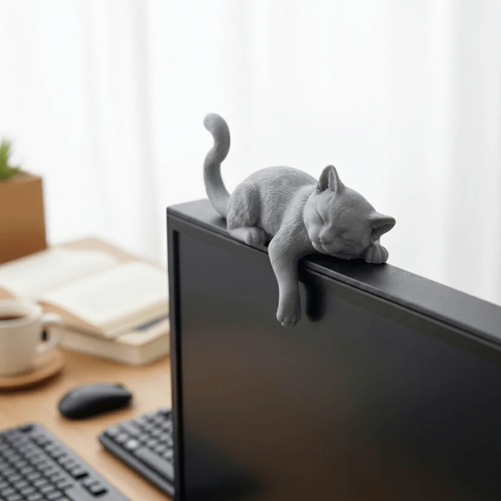 Simple Cute Desk Cat Decorations Creative 3D Printed Sleeping Cat Ornament Funny Cat Statues Crafts Desktop Use