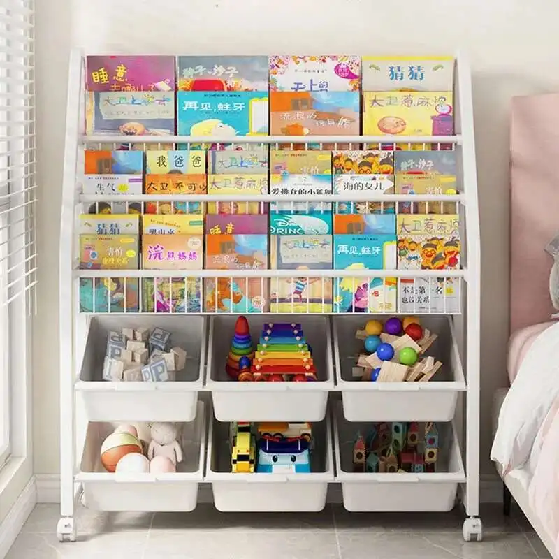 Rak Buku Baja Karbon Modern untuk Rumah Penyimpanan Mainan Dapat Dilepas Rak Buku Nyaman Rak Rumah Tangga Sederhana Kreatif untuk Perpustakaan