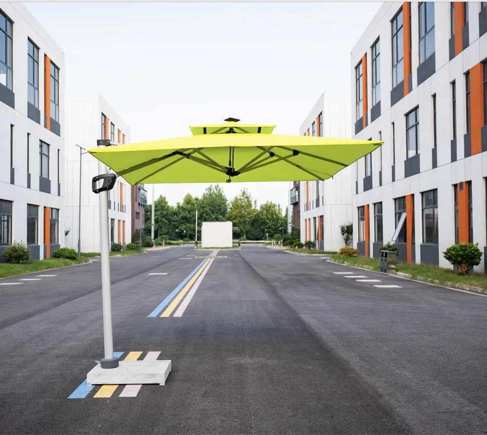 Portable 2.5*2.5m Square Garden Parasol LED Lights Cordless Hydraulic Roman Hanging Umbrella For Outdoor Hotels Parks Solar
