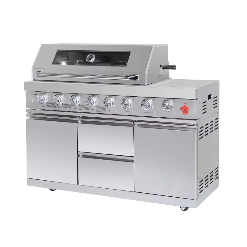 

6+1 Burners Barbecue Grill With Side Burner Cabinet Modern Integral Modular Outdoor Kitchen Stainless Steel BBQ Grills Cabinets