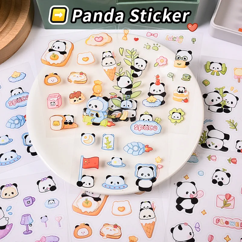 8Pcs Cute Handmade Panda Pattern Cartoon Stickers for Kids Fun Self-Adhesive Planner Stickers Waterproof Panda Stickers