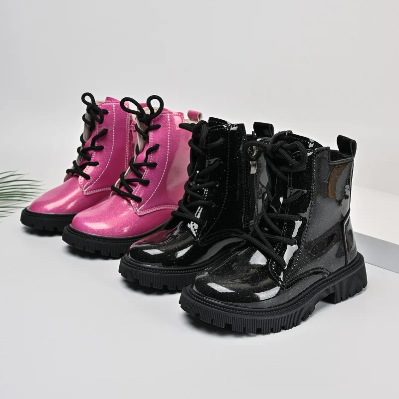 

Children Leather Boots Round Toes Soft Bottom Kids Ankle Boots Fashion Trend 2025 Autumn New Girls Princess Boots Non-slip Sweet