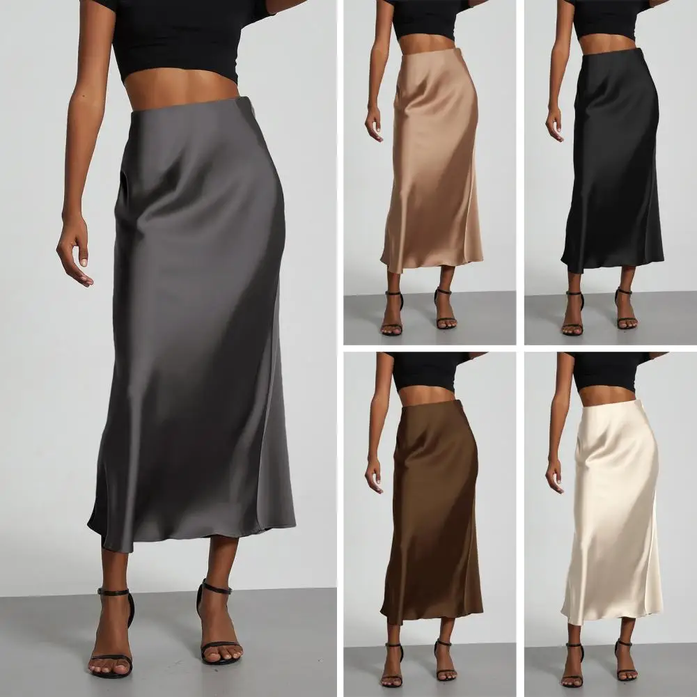 Fashion Satin Party Long Skirt High Waist Solid Color Casual Basic Women Skirts Fishtail Skirt Chic Summer Woman Clothing 2025